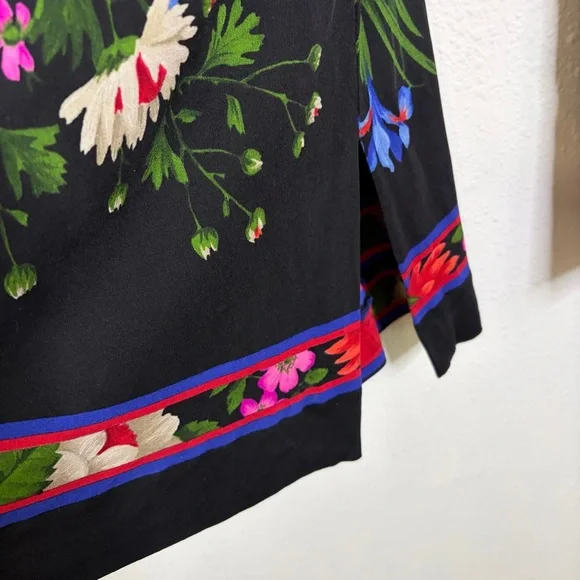 Vintage 80s 90s Leonard 100% silk jersey mikado Floral Women's Tunic Top sz L - Picture 9 of 12